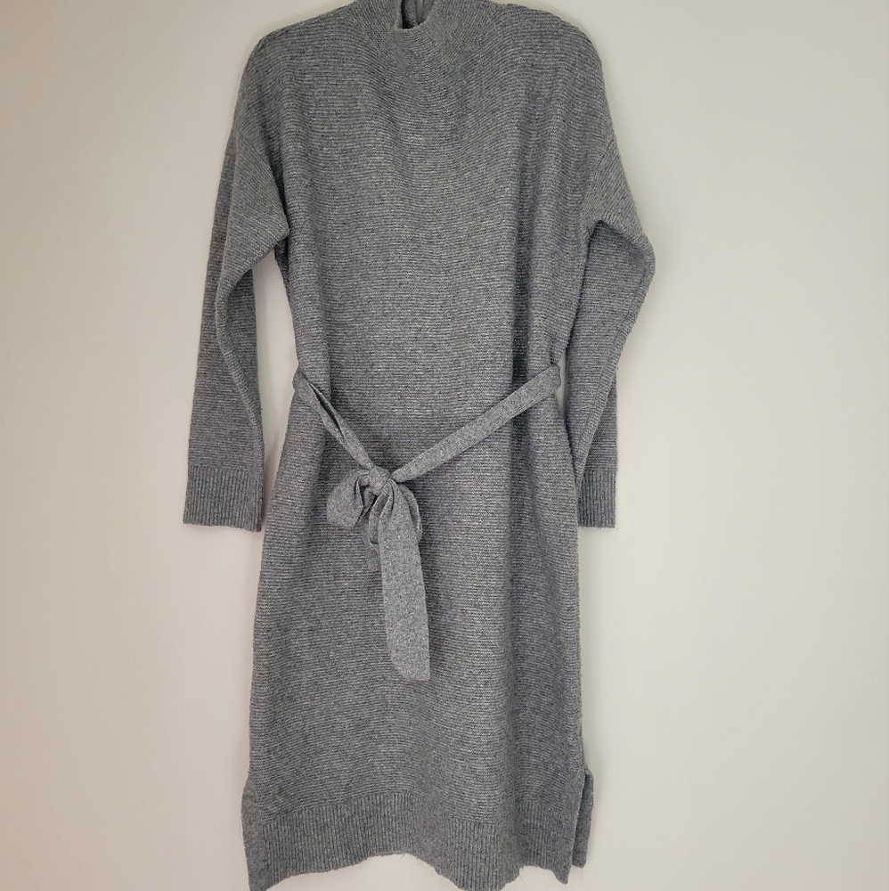 A new day long sleeve grey sweater dress with tie belt stretchy turtle neck